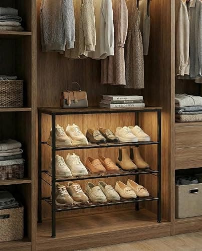 Tujurich 4-Tier Shoe Rack for Entryway, Bedroom & Living Room – Sturdy Shoe Storage Organizer with Adjustable Leveling Feet, Compact Design (26.9”x11.8”x25.1”), Rustic Brown thumbnail 3