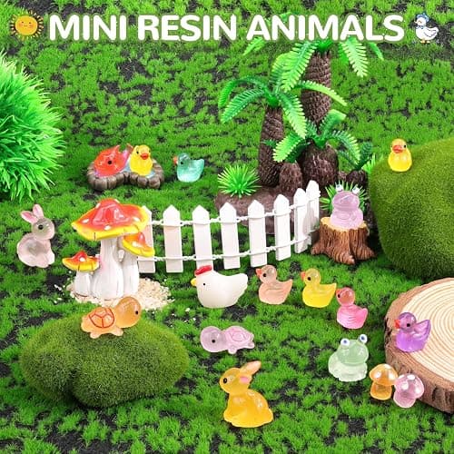 110PCS Mini Resin Animals Tiny Cute Glow Figures in Dark, Miniature Figurine to Hide, Little Animal Toys Small Accessories for Topper Desk Garden Dollhouse Landscape Aquarium Ornaments Crafts & Decor thumbnail 4
