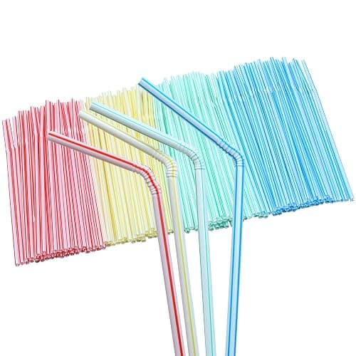 Resinta 500 Pieces Striped Disposable Plastic Straws Multi Colored Flexible Bendable Drinking Straws for Party Supplies 8 inch thumbnail 5