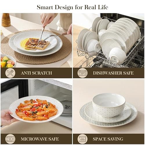 MALACASA 24 Piece Dinnerware Set, Embossed Ceramic Dish Sets Service for 8, Plates and Bowls Set, Durable Stoneware Tableware for Family Dinners, Dishwasher & Microwave Safe thumbnail 5