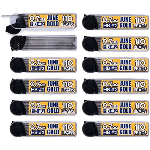 June Gold 1320 Pieces, 0.7 mm HB #2 Lead Refills, 12 Dispensers, 110 Pieces Per Dispenser, Medium Thickness, Break Resistant Lead/Graphite - Image 1