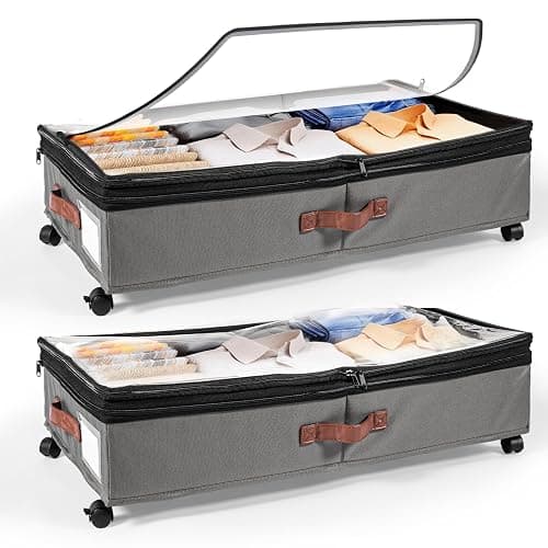 Expandable Under Bed Storage with Wheels 2 Pack – Large Under Bed and Closet Storage - Expandable Storage Bins with Lid & Dividers, Low Profile Storage Solution for Clothes, Shoes Great for Dorm Rooms - Image 1