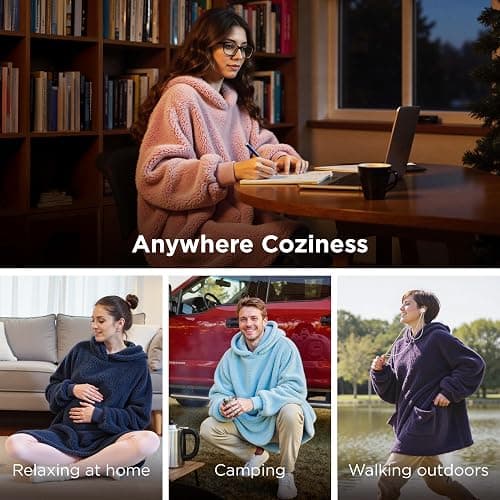 Bedsure Wearable Blanket Hoodie Gifts for Women - Cozy Sherpa Hoodie Blanket for Adult Men, Warm Hooded Blanket Sweatshirt, Pink, Standard thumbnail 4