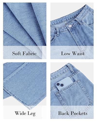 Flvsun Women's Wide Leg Low Waisted Baggy Jeans Casual Loose Y2K Boyfriend Straight Denim Pants thumbnail 6