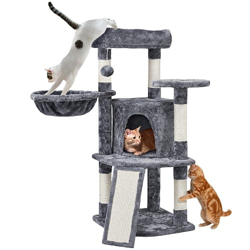 Yaheetech 42in Cat Tree Tower for Indoor Cats, Kitten House with Large Perch & Scratching Posts & Cozy Condo & Scratching Ramp, Pet Furniture Activity Center, Dark Gray - Image 1