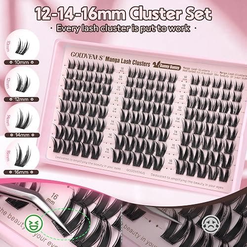 Goddvenus BUNNY Manga Lash Clusters Kit Natural Cluster Eyelash Extensions Wispy Fairy Eyelash Clusters Anime Individual Lash Extensions Kit C Curve False Eyelashes 10-16mm Pestañas Postizas Naturales thumbnail 7