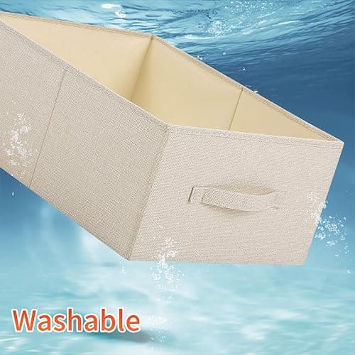 Linen Folding Storage Bins, 3 Pack Large Storage Baskets, Washable, Clothing Storage Bins with Handle, Closet Organizer for Storage Sweater,Sheets(Beige, 18½"x11" x8½") thumbnail 7