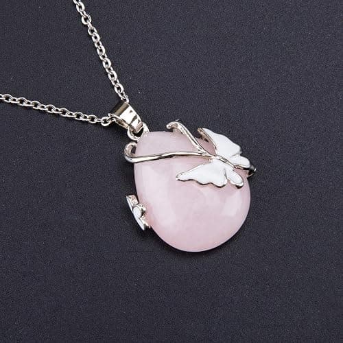 Bivei Crystal Butterfly Necklaces for Women | Rose Quartz Wire Wrap Gemstone Chakra Pendant Gifts Jewelry for Women Men thumbnail 6