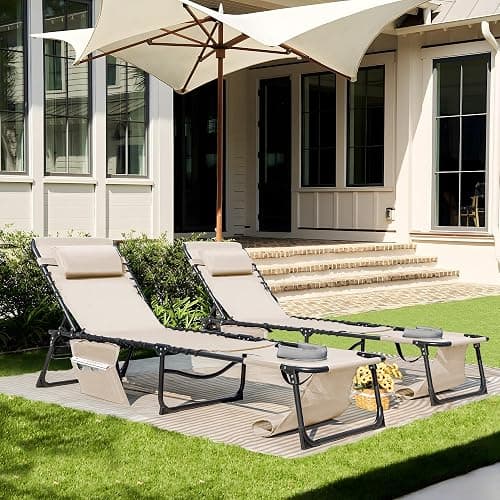 Flamaker Face Down Chaise Lounge Chair 5-Position Adjustable Sunbathing, Foldable Tanning Chair with Face& Arm Holes, Outdoor Recliner Chair for Pool, Beach, Patio, Lawn (Beige, 1 Pcs) thumbnail 5