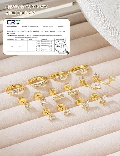 M MOOHAM Hypoallergenic Earring Jacket Stacks - 7 Pairs 14K Gold Plated Flat Back Earrings Dainty Huggie Hoop Cartilage Helix Earring Jacket, Fashion Accessories Western Jewelry Gifts thumbnail 6
