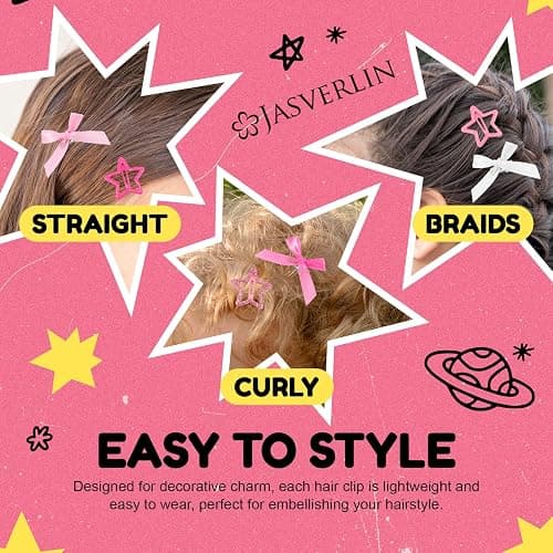 JASVERLIN 60 Pcs Hair Bows for Girls Pink, Mini Bow Clips Y2k Cute Hair Accessories Set, Small Cutecore Ribbon Barrettes with Glitter Star Clips for Women Teens thumbnail 4