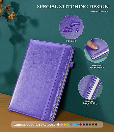 Ansopu Lined Journal Notebook for Writing, A5 100 GSM Thick Paper, Leather Hardcover Journal for Woman Men, Travel Journal Diary 160 Pages(5.75'' X 8.38''Purple) thumbnail 4