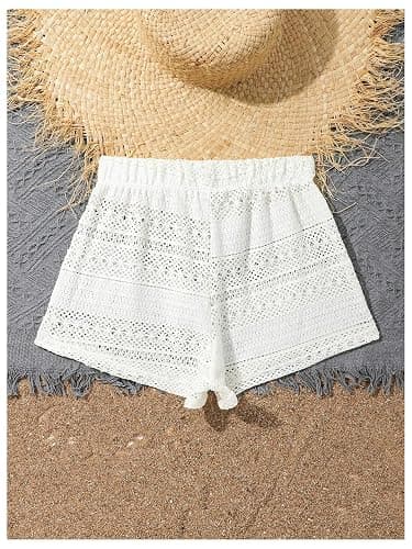 Milumia Girl's Crochet Swim Cover Up Hollow Eyelet Shorts Bikini Coverup Vacation Outfits thumbnail 2