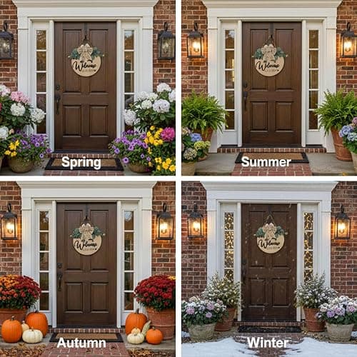 Condorpasea 3D Welcome Sign for Front Door | Home/Farmhouse Porch Décor Wooden Hanging Sign with Artificial Leaves and Rustic Beads | Christmas Classroom |12" Round thumbnail 7