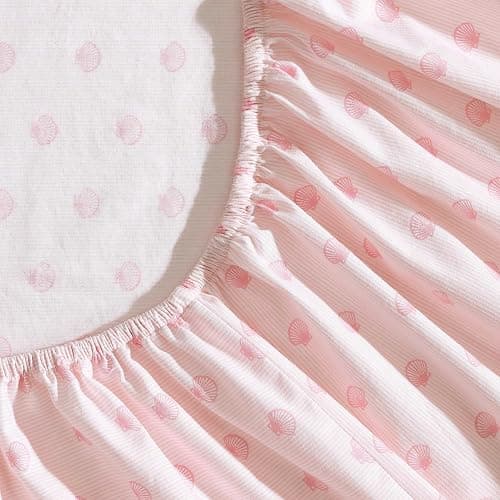 Laura Ashley – Twin Size Sheet Set, Soft & Lightweight Cotton Percale Bedding with Matching Pillowcase, Deep Pocket, Coastal Room Decor, College Dorm Room Essentials (Scallop Dollop Pink) thumbnail 4