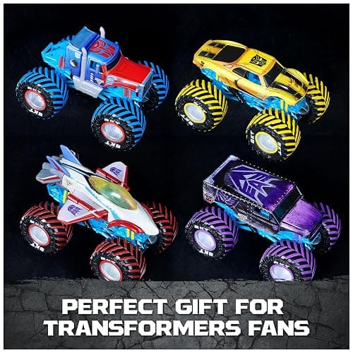 Monster Jam Transformers Monster Trucks Die Cast Vehicle, 1:64 Scale 4-Pack | Official Optimus Prime, Megatron, Starscream & Bumblebee, Real BKT Tires, Pretend Play Gifts for Kids & Collectors Ages 3+ thumbnail 8