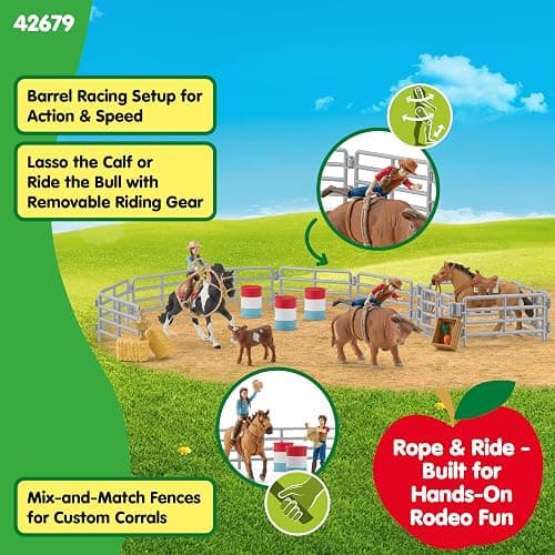 Schleich Farm World - 42PC Rodeo Playset with Animal and Rider Figurines - Cowboy and Cowgirl Action Figures with Cattle and Horse Toys - Western Riding Screen-Free Toys - Kids Ages 3+ | 42679 thumbnail 4