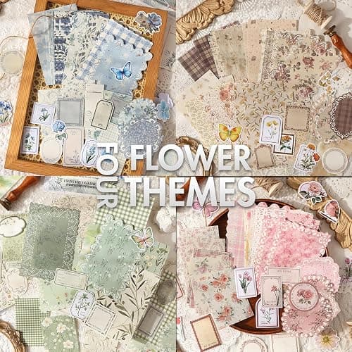 OKUPAN Scrapbook Supplies Kit – 400Pcs Scrapbook Paper & Journal Stickers | 4 Pack Vintage Floral Journaling Supplies for Bullet Journaling, Retro Crafts, Planner, Mixed Media, Collage Card Album thumbnail 3