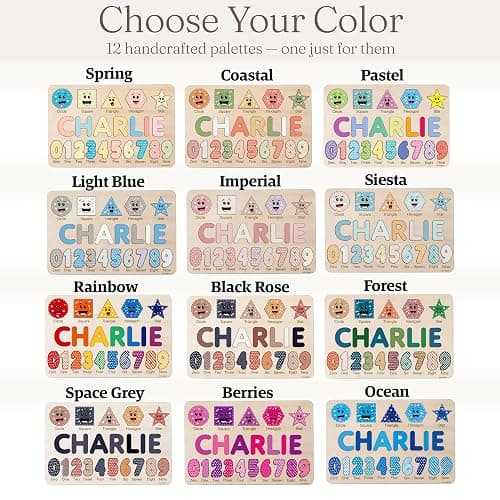 Zuzu Wooden Personalized Letter, Number and Shape Puzzle - 12 Options | First Birthday Gift for Toddlers Boys and Girls | Heirloom Keepsake thumbnail 4