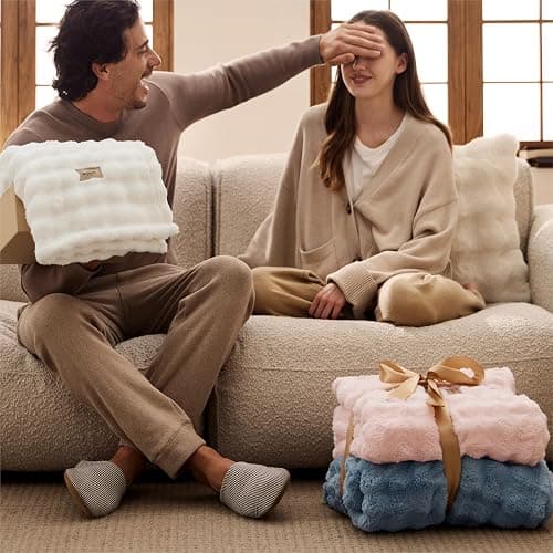 Bedsure 3D Bubble Blanket for Couch - GentleSoft White Throw Blanket for Sofa Bed Room Decor - Luxury Warm Cozy Gifts for Women, All Seasons, Off White, 50"×60" thumbnail 2