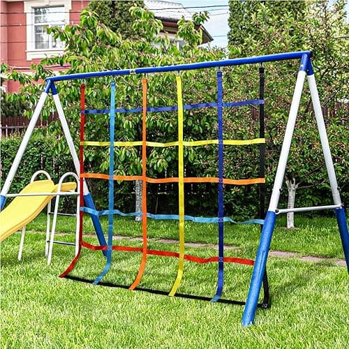 TOPNEW Climbing Net for Kids Outdoor, Ninja Cargo Net Rope Ladder Net for Ninja Slackline, Jungle Gyms, Swing Set, Playground Netting, Multi-Color thumbnail 3