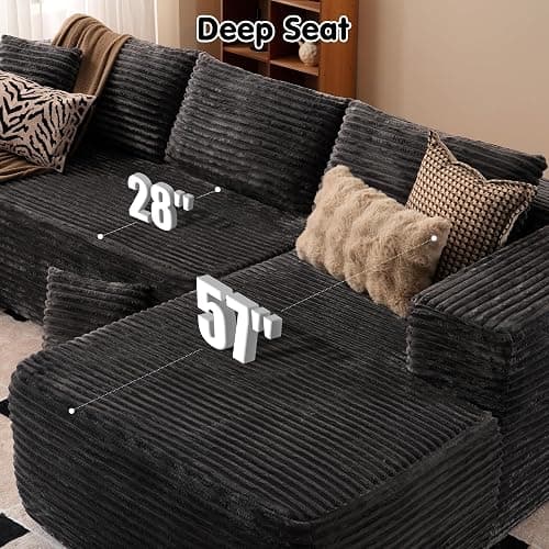 ovios 104" Cloud Sectional Couch with L-Shape Chaise,Modern Modular Sofa with Deep Seat, Upholstered Couches for Living Room Bedroom,No Assembly Required, Grey (Plush Corduroy Fabric) thumbnail 4