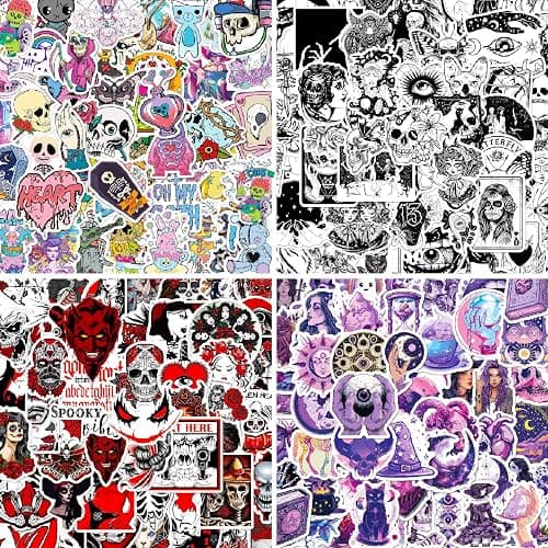 200 Pcs Horror Goth Decor Stickers Bulk.Goth Accessories.Cool Skull Horror Stickers Pack for Adults Mens Teens Girls.Dark Halloween Gothic Stickers Decals for Car,Water Bottles Kindle - Image 1