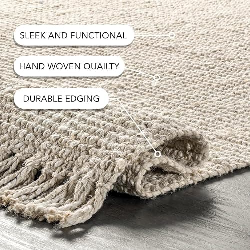 nuLOOM 6x9 Daniela Jute Tassel Hand Woven Area Rug, Off White, Solid Chunky Farmhouse Design, Natural Fiber, For Bedroom, Dining Room, Living Room, Hallway, Office, Entryway thumbnail 5