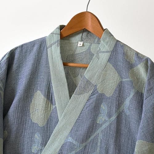 Purefair 100% Cotton Gauze Ginkgo Leaf Kimono Robe, Long Knit Loose Bathrobe Nightgown Ladies Loungewear Sleepwear for Women thumbnail 3