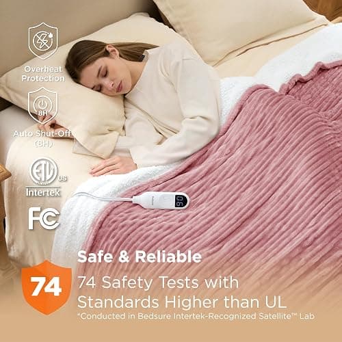 Bedsure GentleSoft Electric Blanket Twin - Soft Ribbed Flannel Heated Blanket, Heating with 10 Time Settings, 6 Heat Settings, and 8 hrs Timer Auto Shut Off (62x84 inches, Bridal Rose) thumbnail 6