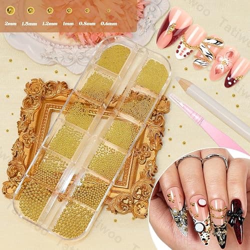 3 Boxes Caviar Nail Bead, Metal Nail Beads, Gold Silver Black Nail Beads | 0.6-2mm Round Caviar Nail Beads for Acrylic Nails Art DIY Crafts Embellishment Making thumbnail 2