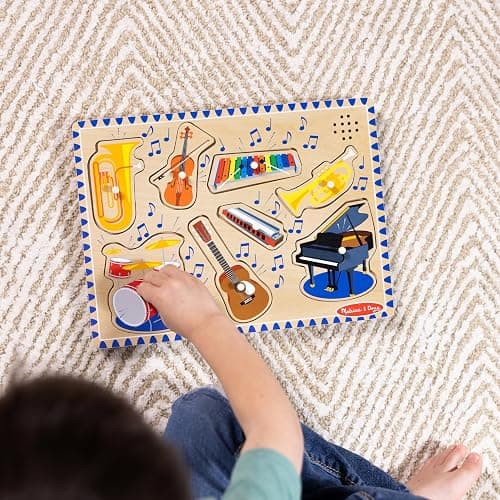Melissa & Doug Musical Instruments Sound Puzzle - Wooden Peg Puzzle with Light-Activated Sound Effects (8 pcs) Wooden Peg Baby Music Learning Toys, for Toddlers and Preschoolers Ages 2+ thumbnail 6