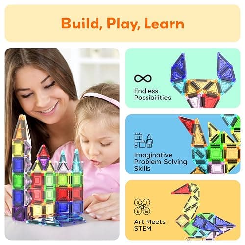 PicassoTiles 40pc Nano Mini Magnetic Tile Construction Building Blocks Travel Toy Set with Storage Case STEM Educational Fun Learning Magnet Tiles Stacking Toys for Toddlers Girls Boys Ages 3+ PN01 thumbnail 4