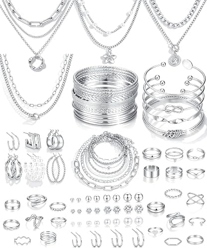 17 MILE 78 Pieces Gold Jewelry Set for Women, 9 Necklace, 24 Bracelet, 22 Earrings, 23 Knuckle Rings Gold Plated Jewerly set for Women Gift - Image 1