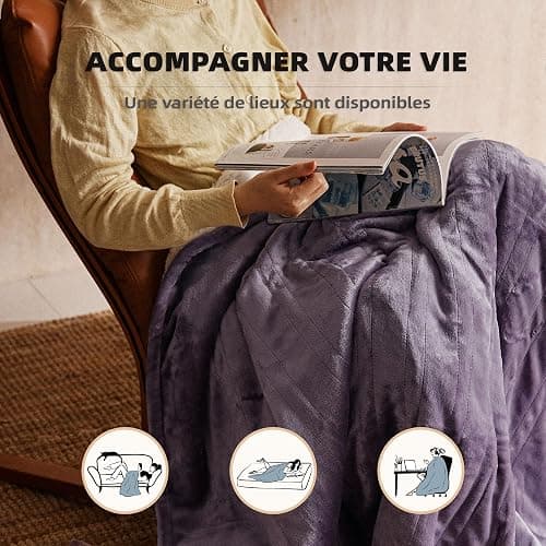 JET'S HOME Couverture Chauffante Électrique 1 Personne 130x180cm - Plaid Chauffant 6 Réglages de Température Fermeture Auto Réglable,Protection Contre la Surchauffe Lavable en Machine (Pourpre) thumbnail 5