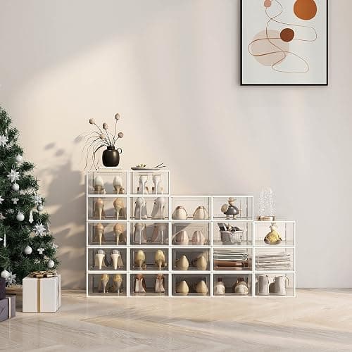 SEE SPRING X-Large Shoe Storage Box Fit Size 11, Clear Plastic Stackable Shoe Organizer for Closet, Space Saving Foldable Shoe Rack Sneaker Container Bin Holder, 12 Pack Clear thumbnail 2