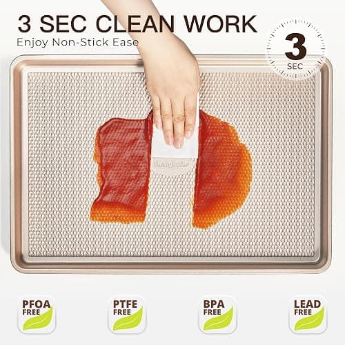 HONGBAKE Baking Sheet Pan Set of 3, Cookie Sheets for Oven, Nonstick Half/Quarter/Jelly Roll Pans with Diamond Texture Pattern, 0.8mm Thick Heavy Duty Cookie Tray, Champagne Gold thumbnail 7