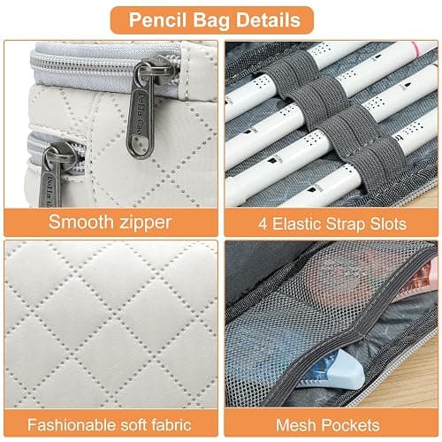 Della Gao Large Pencil Case, Big Capacity Pencil Pouch with 3 Compartments, Office Pencil Bag with Zipper, Big Pen Case for Adults (Beige-03RH) thumbnail 5