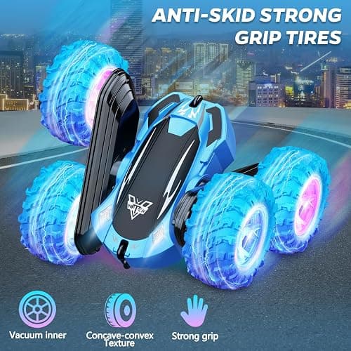 KKONES Remote Control Car, 2.4GHz Double Sided 360° Flips Rotating Electric Race RC Stunt Car, LED Wheel & Headlight High Speed Off Road Cars Toy Gift for 3 4 5 6 7 8-12 Year Old Boy Toys (Blue) thumbnail 6