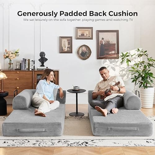 Bsxupke 79" 5-in-1 Convertible Sofa Bed No Assembly, Boneless Couch Bed with High Density Foam, Foldable Sleeper Sofa, Corduroy Modular Couch for Apartment, Studio, Dorm Room, Small Space, Light Grey thumbnail 7