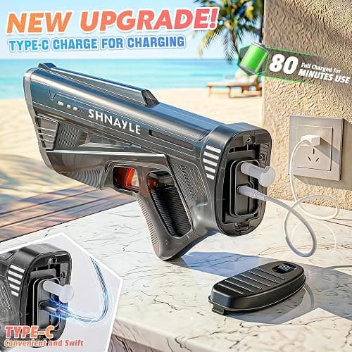 SHNAYLE 2 Pack Electric Water Gun for Adults Kids USB-C Charging Port, Automatic High Powered Squirt Gun,Powerful Shooting Long Range Auto Water Blaster, Outdoor Water Toy Pool Game (Blue+Red) thumbnail 2