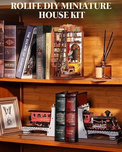 Rolife DIY Book Nook Kits for Adults, Miniature Dollhouse Booknook Kit, 3D Wooden Puzzle Creative Decorative Bookends Bookshelf Diorama Insert Crafts Hobbies Gifts (Silent Corner Study) thumbnail 6
