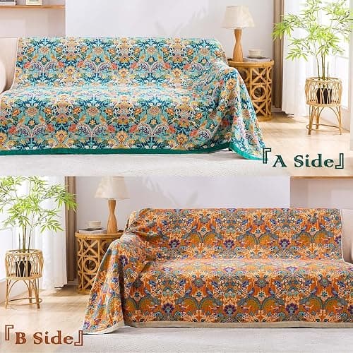 XIBLC Boho Blanket Throw Quilt, 100% Cotton Soft Light Weight Throw Blankets for Summer, 50"x60" Farmhouse Flower Decorative Blankets, All Season Rustic Reversible Bohemian Throw Quilt thumbnail 4