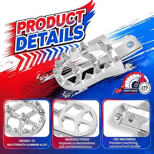 Dirt Bike Foot Pegs - Wide CNC Aluminum Anti-slip Footpegs for CRF50 CRF70 CRF110 XR50 XR70 XR100 50-125cc, Coleman CT200U BT200X, SSR Apollo RFZ TaoTao Lifan Kayo and more (Silver, Type A) thumbnail 2