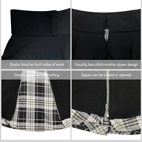 Kisidoo Gothic Skirts Cute High Elastic Waisted Plaid Kilts for Women Trendy Hem Flared Knee Length Mini Skater Skirt thumbnail 3