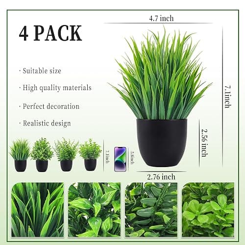 Der Rose Fake Plants 4 Packs Artificial Plants Small Faux Plants Black Bathroom Accessories for Halloween Bathroom Home Kitchen Coffee Table Office Desk Decor Indoor thumbnail 3