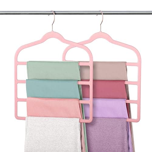 Velvet Pants Clothes Hanger Space Saving Non Slip Pants Shorts Hanger, Myfolrena Jeans Slack Trousers Hangers Multiple Velvet Hanger Closet Storage and Organization for Jeans,Scarf,Tie(Pink, 5) thumbnail 8