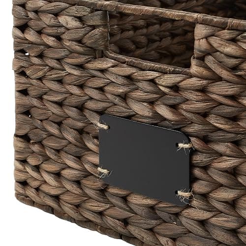 Casafield Set of 2 Water Hyacinth Pantry Baskets, 12-1/2" x 17" x 8", with Chalkboard Labels and Chalk Marker - Espresso, Woven Storage Bin Organizers for Kitchen Shelves thumbnail 6