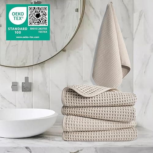 POLYTE Microfiber Lint Free Hand Towel, 16 x 30 in, 4 Pack (Waffle Weave) thumbnail 2
