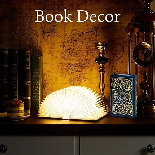 Book Lovers Gift Book Lamp, 5-Color LED, Foldable Lamp, Hot Foil Cover | 9.7 inch Large Warm ambient LED night light, ideal for bedroom, study and reading corner, perfect Christmas and holiday gift thumbnail 5